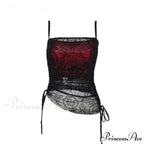 Fairy Grunge Vintage Aesthetic Flocking Patchwork Irregular Hem See Through Crop Top