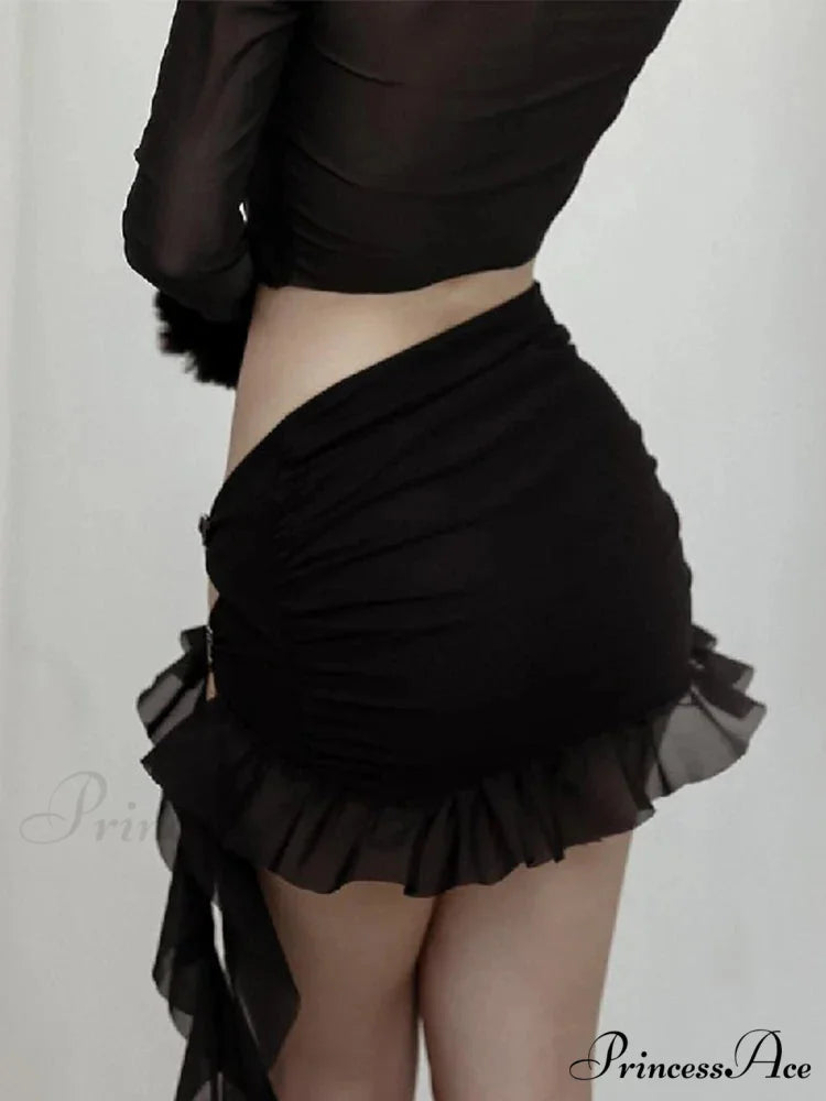 Fairycore Grunge Goth Mini Women Cottagecore Y2k E-girl Butterfly Hollow Out High Waist Irregular Skirt