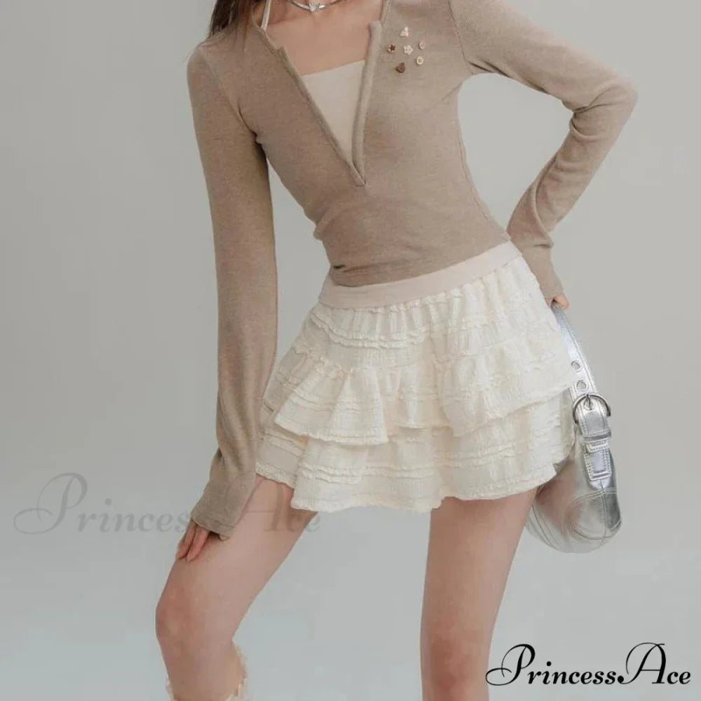 Fairycore White Lace Patchwork Layered Skirt