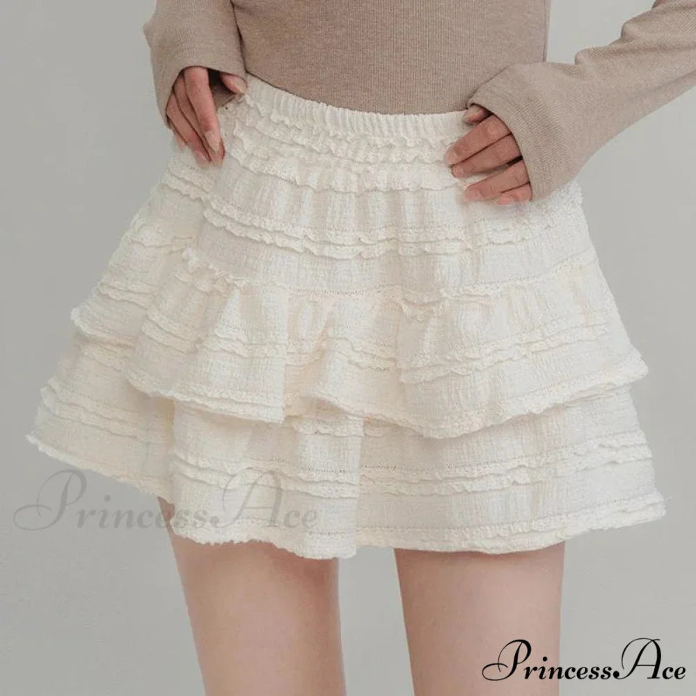 Fairycore White Lace Patchwork Layered Skirt