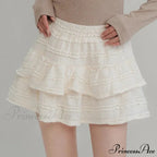 Fairycore White Lace Patchwork Layered Skirt