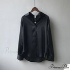 Fall Button Up Silk Retro Ivory Blouse