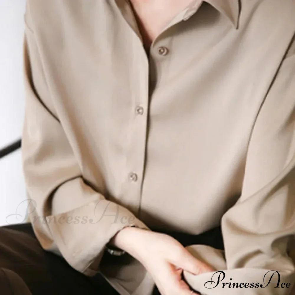 Fall Button Up Silk Retro Ivory Blouse