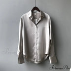 Fall Button Up Silk Retro Ivory Blouse