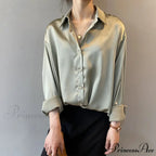 Fall Button Up Silk Retro Ivory Blouse