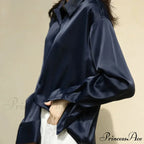 Fall Button Up Silk Retro Ivory Blouse