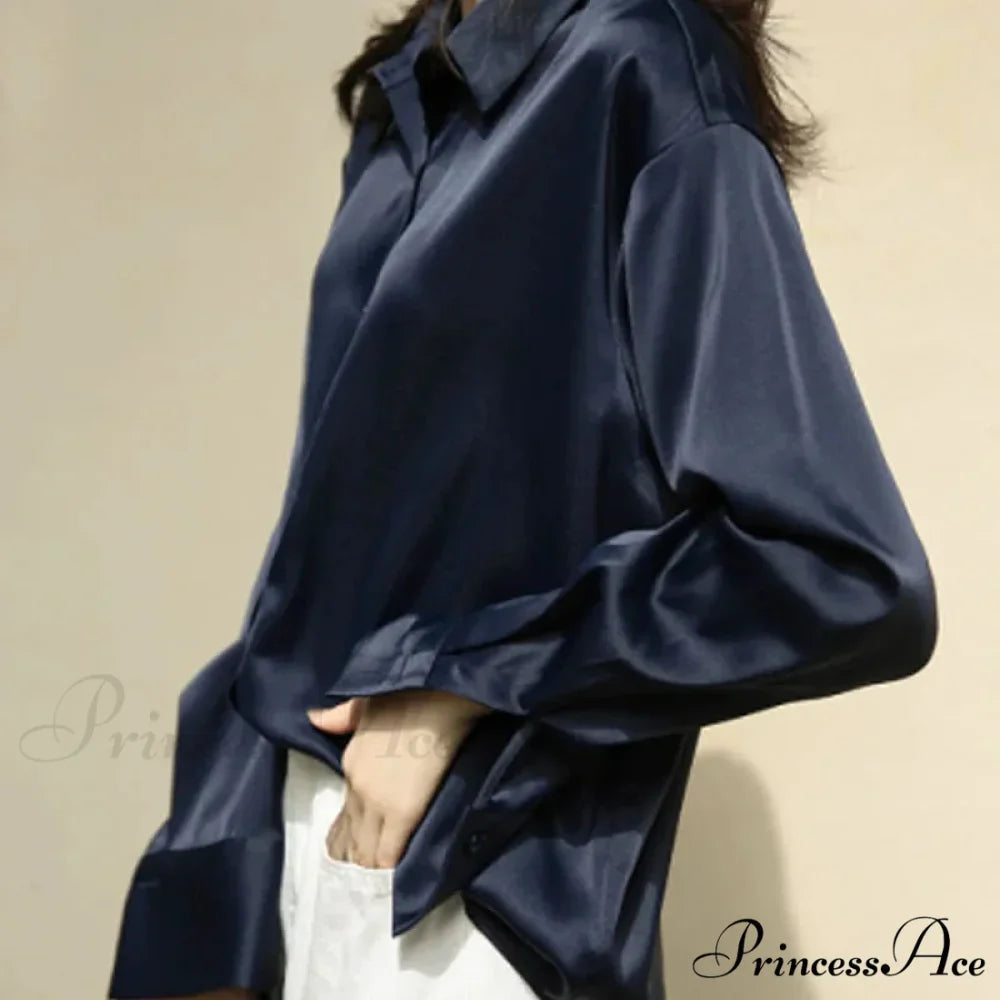 Fall Button Up Silk Retro Ivory Blouse