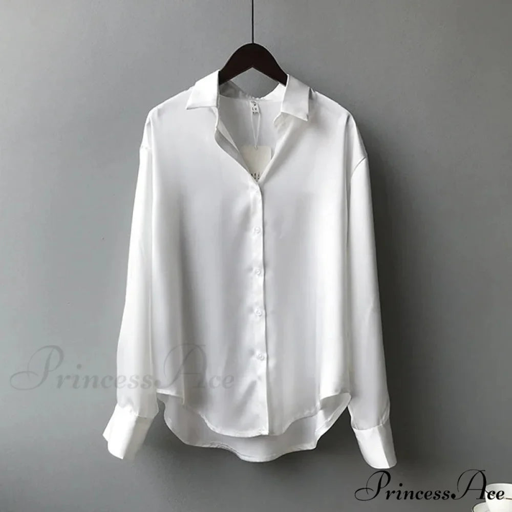 Fall Button Up Silk Retro Ivory Blouse