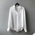 Fall Button Up Silk Retro Ivory Blouse