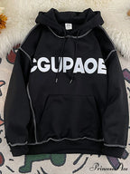 Fall Correspondence Print Baggy Fleece Hoodie