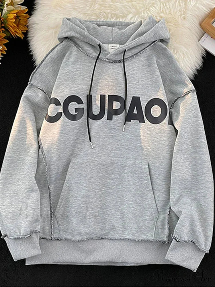 Fall Correspondence Print Baggy Fleece Hoodie