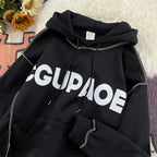 Fall Correspondence Print Baggy Fleece Hoodie