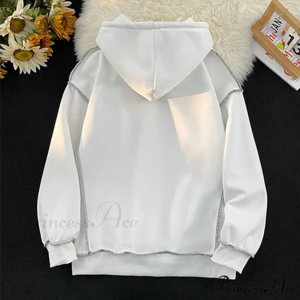 Fall Correspondence Print Baggy Fleece Hoodie