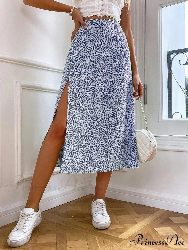 Fall European American Flowered Half Skirt A-line Wrap Hip Long