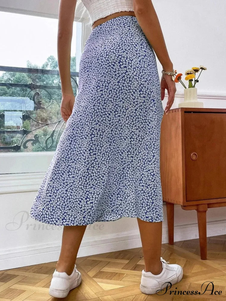 Fall European American Flowered Half Skirt A-line Wrap Hip Long