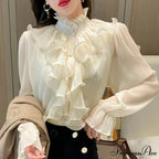 Fall Frilled Lace Chiffon High Neck Blouse