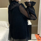 Fall Frilled Lace Chiffon High Neck Blouse