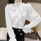 Fall Frilled Lace Chiffon High Neck Blouse