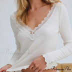 Fall Lace Trim V Neck Crop Top Informal Shorts Two Pieces Set