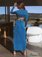 Fall Long Sleeve Bandage Sets Fashion Elegant Matching Midi Dress