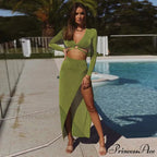 Fall Long Sleeve Bandage Sets Fashion Elegant Matching Midi Dress