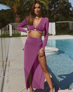 Fall Long Sleeve Bandage Sets Fashion Elegant Matching Midi Dress