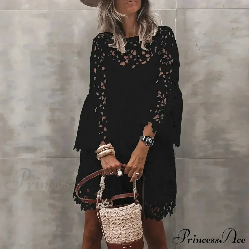 Fall Monochrome Lace Hollow Botanical Informal Botanical Dress