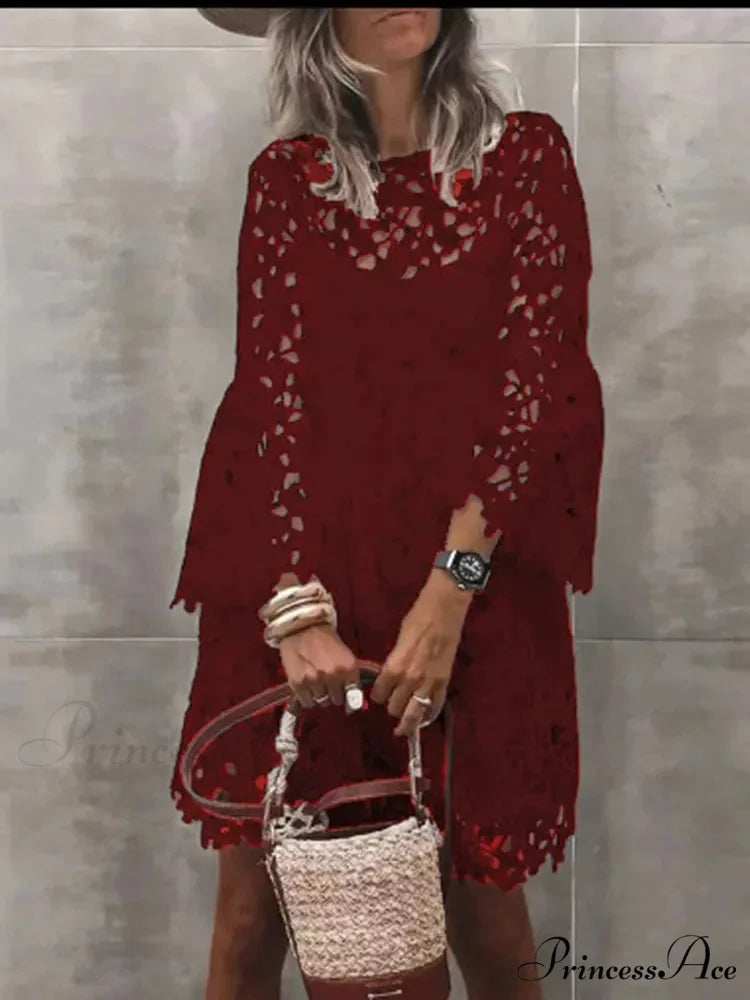 Fall Monochrome Lace Hollow Botanical Informal Botanical Dress