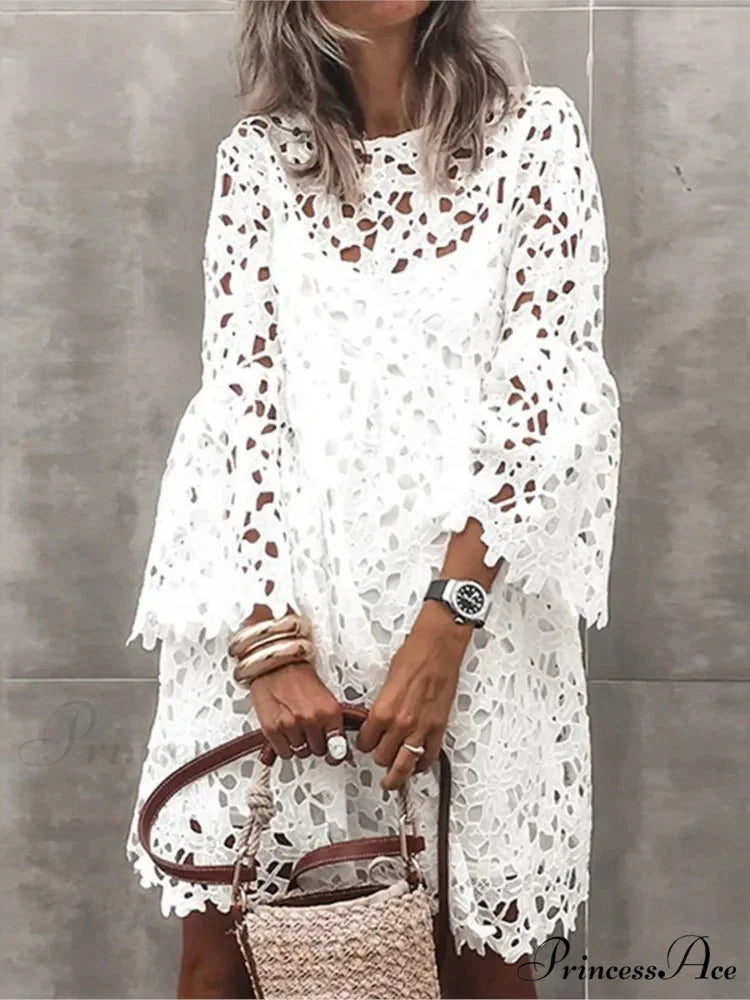 Fall Monochrome Lace Hollow Botanical Informal Botanical Dress