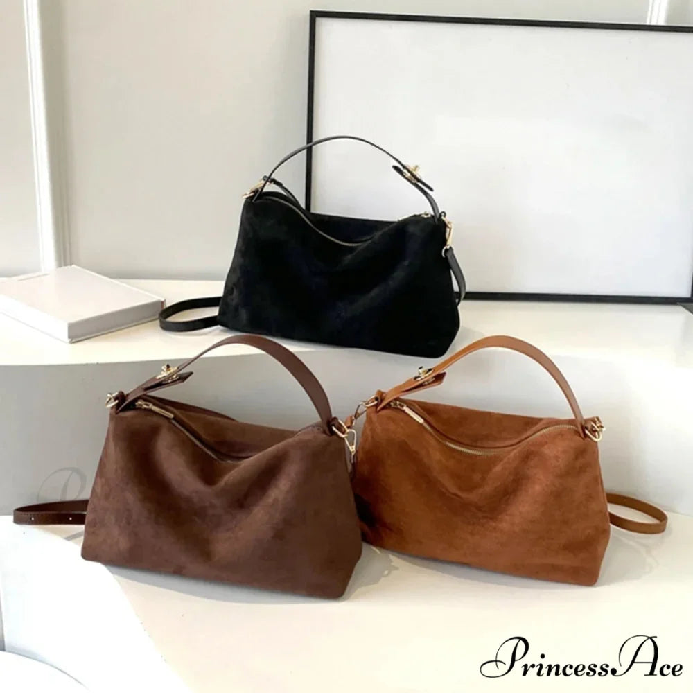 Fall Winter Dull Suede Cattle Leather Purse