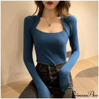 Fall Winter Square Shawl Neckline Pullover Seductive Knit Top