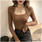 Fall Winter Square Shawl Neckline Pullover Seductive Knit Top