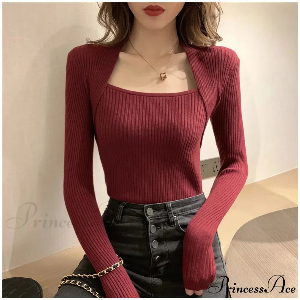 Fall Winter Square Shawl Neckline Pullover Seductive Knit Top