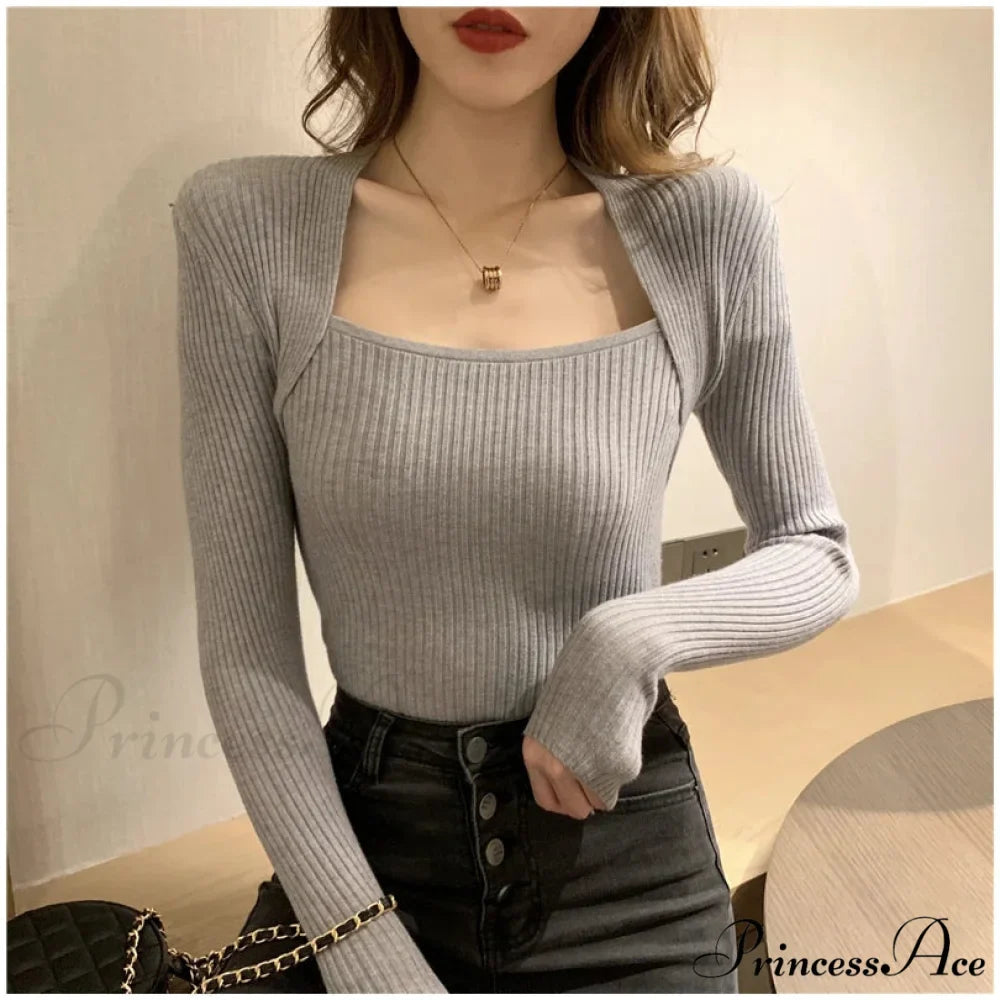 Fall Winter Square Shawl Neckline Pullover Seductive Knit Top