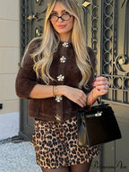 False Fur Round-neck Baggy Button Cardigan