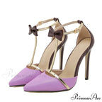 Fashion Bowknot Ankle-Strap Sexy Pointed-Toe Wedding Banquet Stripper Pumps Female High Heel