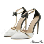 Fashion Bowknot Ankle-Strap Sexy Pointed-Toe Wedding Banquet Stripper Pumps Female High Heel