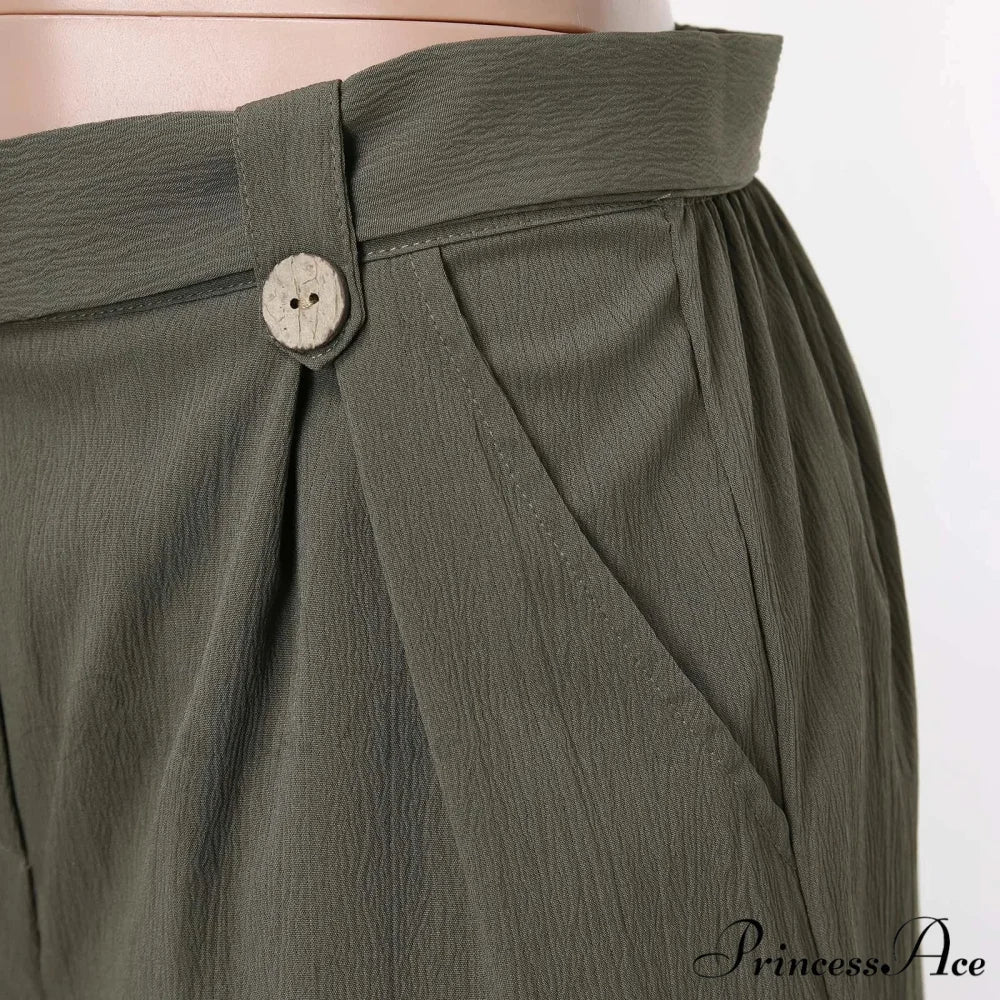 Fashion Casual Basic Summer New Casual Green Female With Belt Short