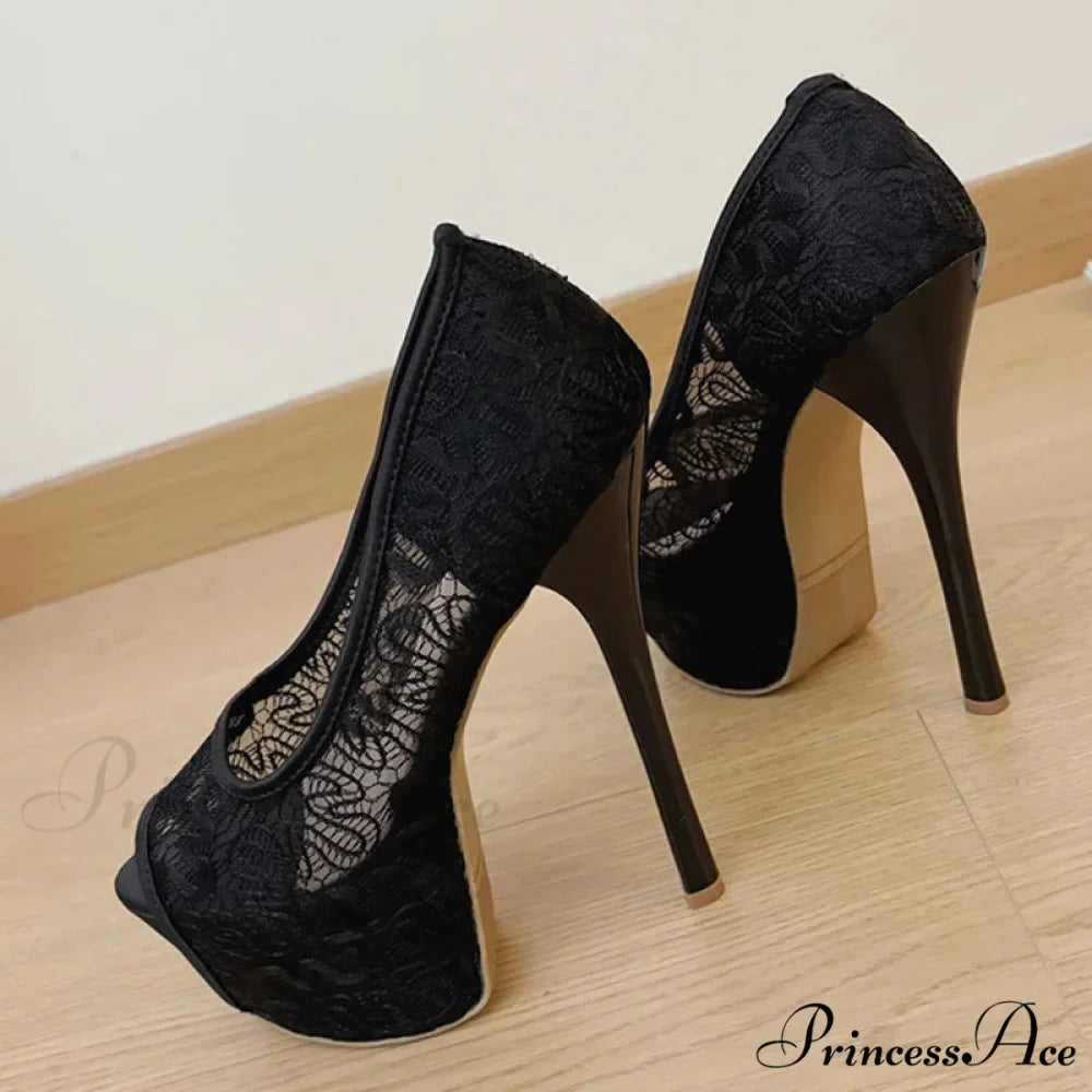 Fashion Design Embroidery Mesh Platform Pumps Slingback Shallow Peep-Toe Pink High-Heels Wedding High Heel