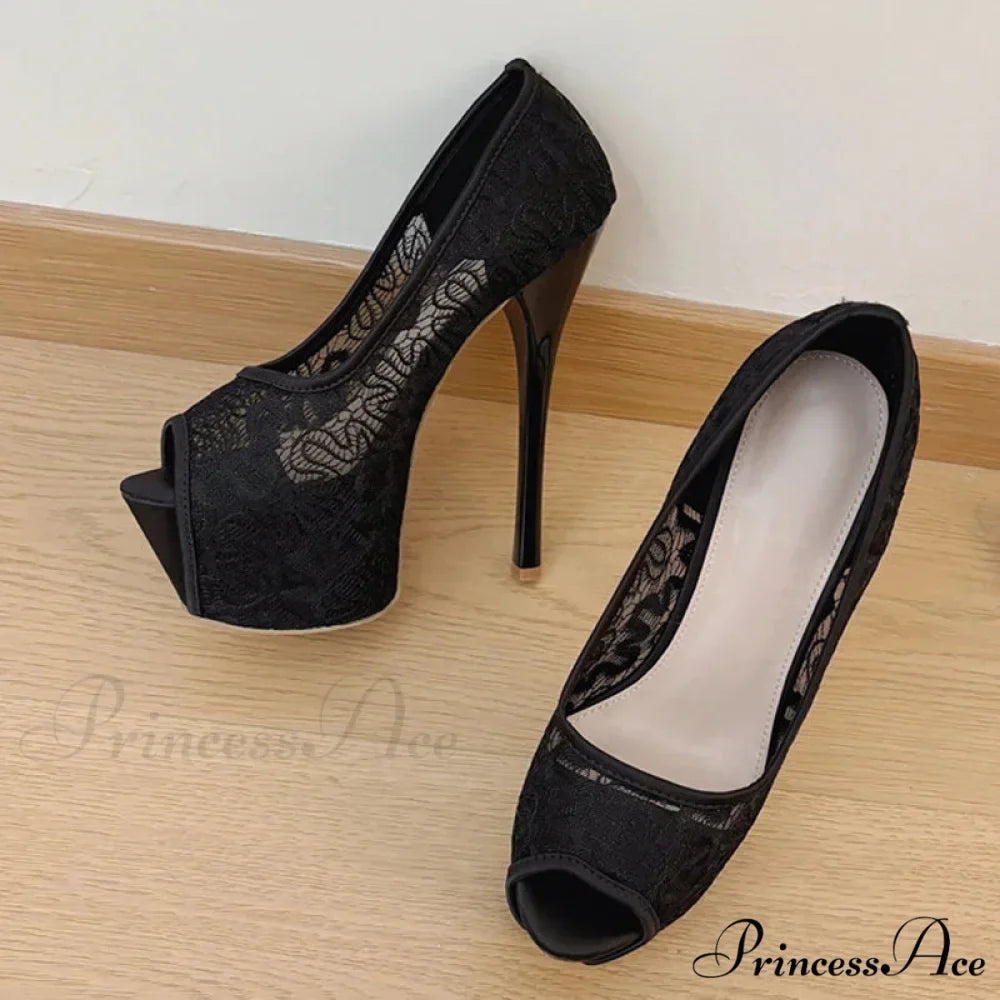 Fashion Design Embroidery Mesh Platform Pumps Slingback Shallow Peep-Toe Pink High-Heels Wedding High Heel