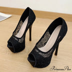 Fashion Design Embroidery Mesh Platform Pumps Slingback Shallow Peep-Toe Pink High-Heels Wedding High Heel