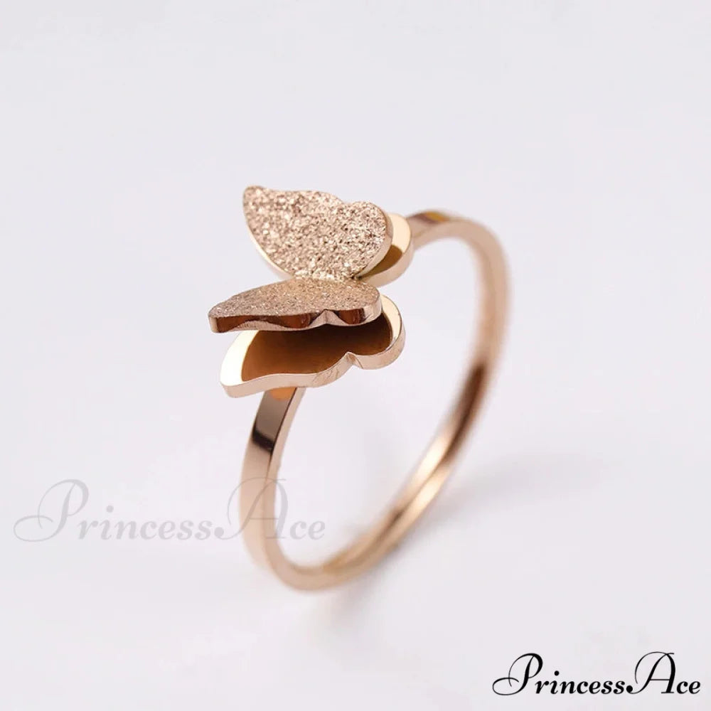 Fashion Frosted Butterfly Titanium Steel Ring