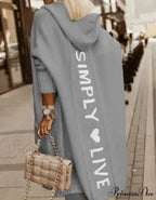 Fashion Geometric Print Long Sleeve Hooded Casual Loose Trench Stylish Coat