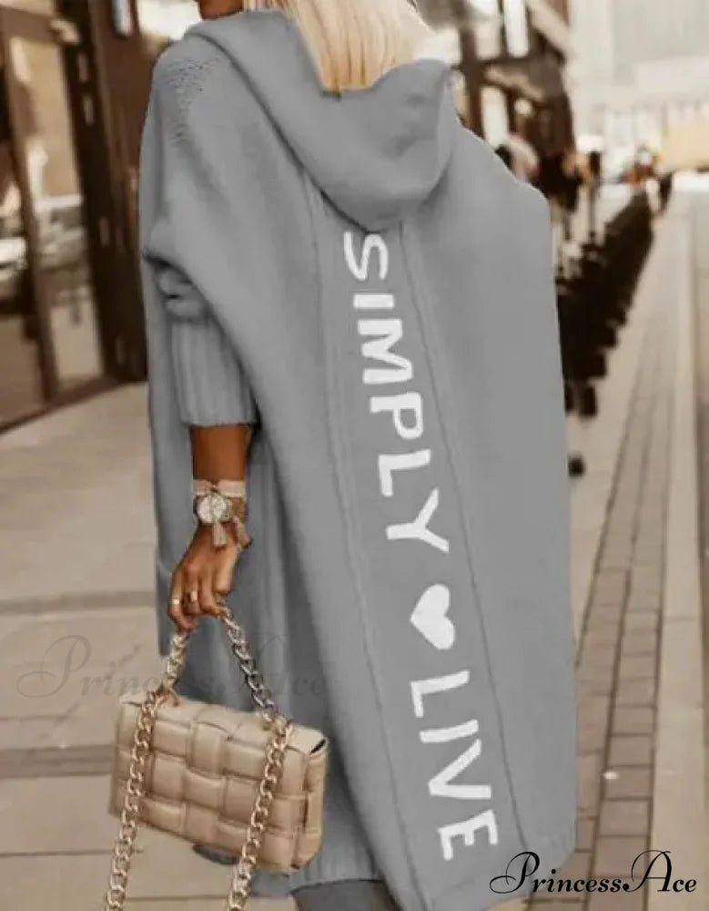 Fashion Geometric Print Long Sleeve Hooded Casual Loose Trench Stylish Coat