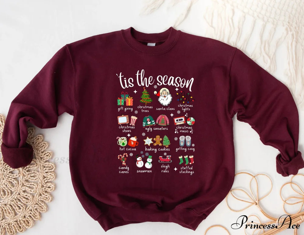 Fashion Girl Tis The Season Retro Cute Element Girl Christmas Hoodie