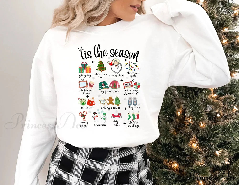 Fashion Girl Tis The Season Retro Cute Element Girl Christmas Hoodie