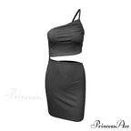 Fashion Hollow Out Side Bra One Shoulder Drawstring Bodycon Mini Dress