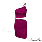 Fashion Hollow Out Side Bra One Shoulder Drawstring Bodycon Mini Dress