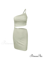 Fashion Hollow Out Side Bra One Shoulder Drawstring Bodycon Mini Dress