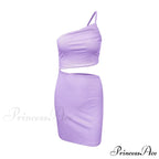 Fashion Hollow Out Side Bra One Shoulder Drawstring Bodycon Mini Dress